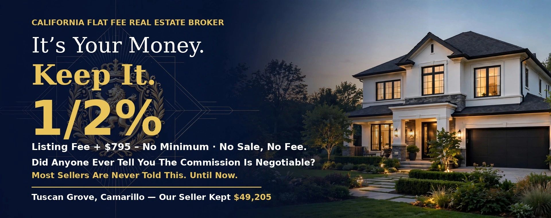 Modern two-story California home at dusk - flat fee listing broker serving all California