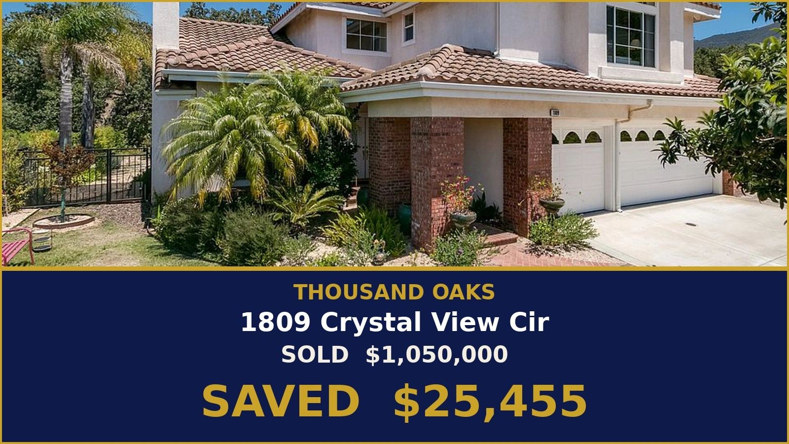 Two-story home with palm trees at 1809 Crystal View Cir, Thousand Oaks - sold, saved $25,455